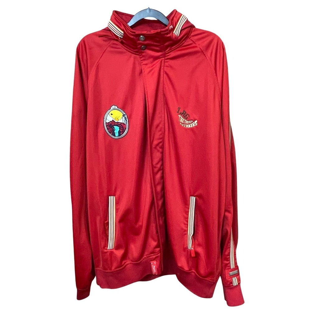 LRG Red The Fresh Outdoors Graphic Hooded Track Jacket Mens XXL